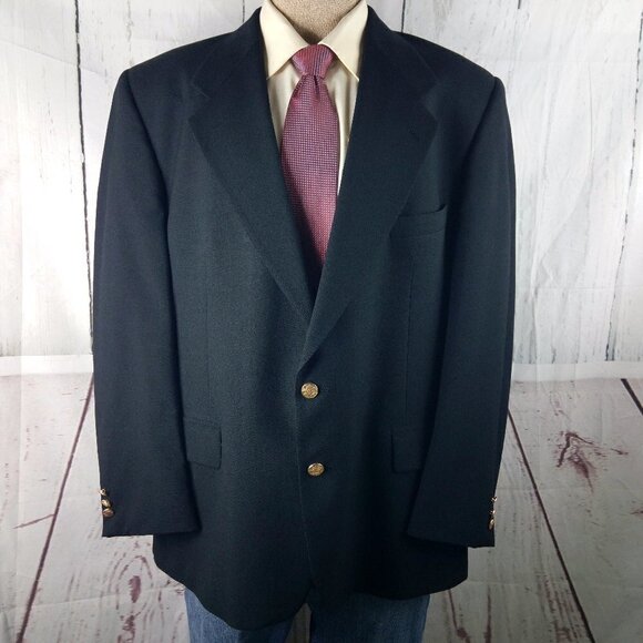 Mark Alexander 46R 2 Gold Button Black Suit Blazer Sport Coat - Picture 1 of 11